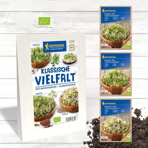Kiepenkerl BIO Keimsprossen-Set 65735 - Verschiedene Keimsprossen & BIO-Microgreens für eine große Sprossen-Vielfalt zu Hause- Kresse, Rucola & Radies-Samen