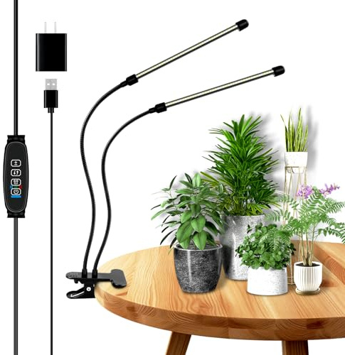 AUXTINGS Lampada da pianta 40 LED Grow Lights di Crescita Spettro Completo Lampada Per Pianta 2 Heads Pianta Interna Con Timer 3/9/12H, 10 Luminosità, 3 Modalità Luce Crescita Pianta