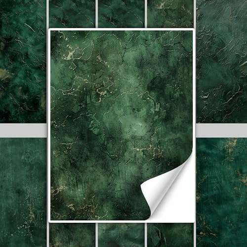 GRAZDesign Fliesenaufkleber für Bad & Küche - Selbstklebend, Wasserdicht, Grün Marmor Design, Einfach Anzubringen - 20x25cm / 20 Stück