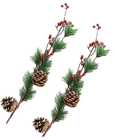 MAGICLULU 2pezzi Bacche Artificiali Natale e Steli Pigne Finte Decorazioni Natalizie Per Albero Natale Bacche e Pigne