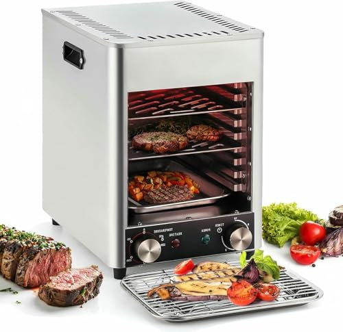 BGVYFXEZ Asador de Carne de Acero Inoxidable, Asador eléctrico de Carne, Temperatura Ajustable, para Cocina de Interior, 10 Niveles