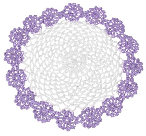 sourcing map 1 tapete de ganchillo hecho a mano de 8.2 pulgadas, manteles individuales redondos de tela de encaje para manualidades, uso diario, festivales, decoración del hogar, blanco, morado claro
