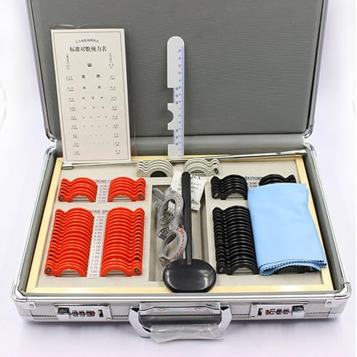 Kit de lentilles d'essai optiques – Ensemble de 104 lentilles de test avec lunettes de mesure pour une dioptrie précise, durable pour opticiens et ophtalmologie