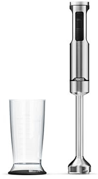 Princess Batidora de Mano de Acero Inoxidable Prof XXL, 1500W, Brazo Extra Largo 50 cm, 5 Velocidades + Turbo, 4 Cuchillas, Vaso con Tapa Antideslizante, Apta Lavavajillas, 221233