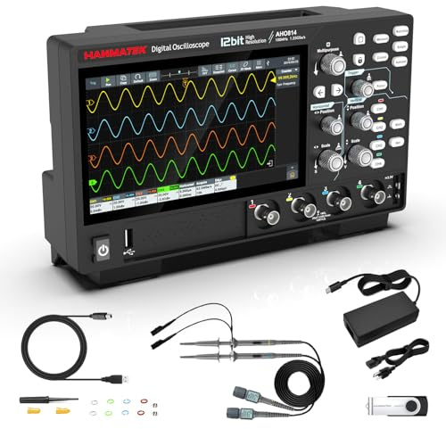 HANMATEK 3-in-1, 4-Kanal-Touchscreen-Oszilloskop, Signalgenerator und Multimeter AHO814 – 100 MHz Bandbreite, 1,25 GSa/s, 50 Mpts Speicher, Android-System, 7-Zoll-Display mit 1024 × 600 Pixeln