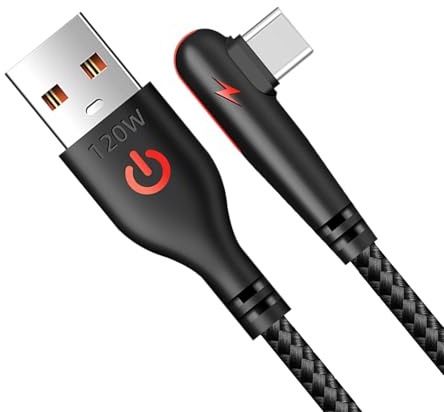 Generico Tipo di ricarica intrecciato C - cavo USB C a 90 gradi | Cavo di ricarica rapida | Cavos lungo per trave, uso domestico, estremità rinforzate, compatibile con telefoni, soluzione affidabile