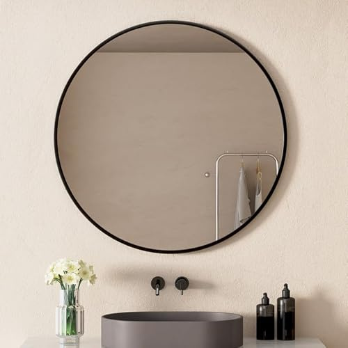 WDWRITTI Rund Spiegel mit Schwarz Metallrahmen HD Wandspiegel aus Glas Schminkspiegel für Badzimmer, Ankleidezimmer oder Wohnzimmer (100cm)