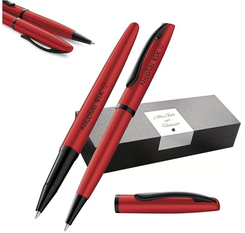 Pelikan Schreibset Jazz® Noble Elegance K/R36 Kugelschreiber und Tintenroller mit Gravur Geschenk - einzigartige Stifte mit Namen - personalisierte Geschenke (Red)