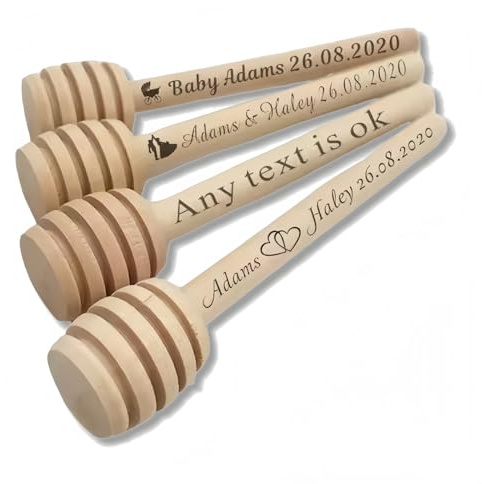 Bâtonnets À Miel Personnalisés Avec Texte/Icône Gravé, Cuillère À Miel Personnalisée, Bâtonnet À Miel En Bois pour Décorations De Mariage(2pcs)
