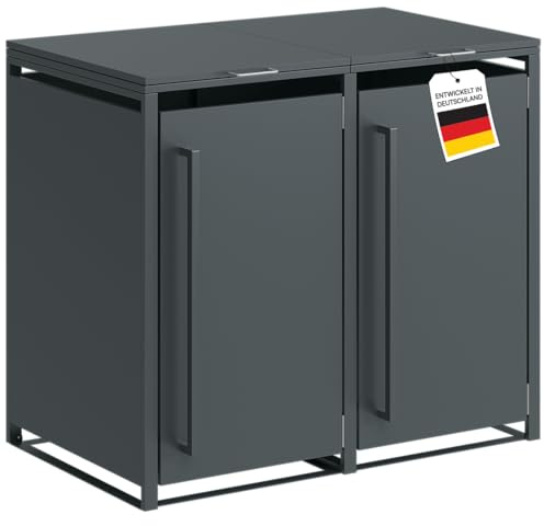 STEELSØN Xalara Mülltonnenbox für 2 Tonnen bis 240L, Anthrazit, aus Stahl | Mülltonnenverkleidung, Müllcontainer, wetterfeste & UV-beständige Müllbox, Gerätebox für Garten, Verkleidung für Mülltonnen