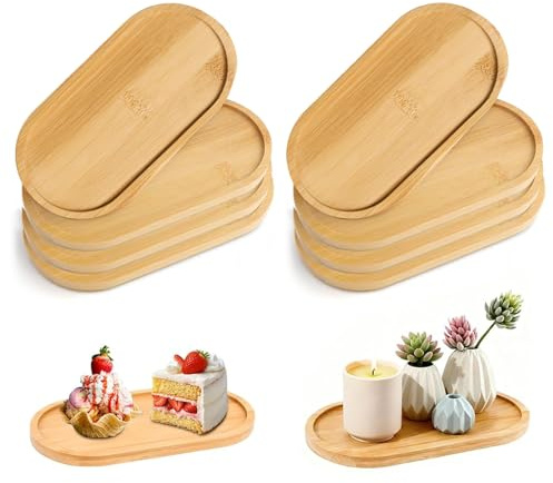 QingWing 8 stycken oval bambu serveringsbricka, 17,5 x 8,8 x 1 cm oval naturlig bambubricka, för te, underlägg, blommor, suckulenter underlägg, snacks, kaffe te kakor