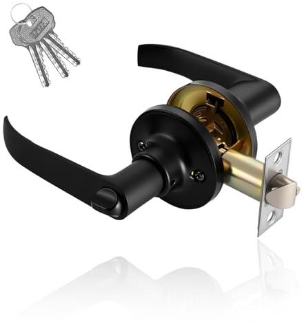 MDPUTY Door Handle with Lock, Privacy Door Handles with Keys Aluminium Alloy Handle Lock Sets for Bedroom Bathroom Kitchen Office Entrance 157×108mm (Black)