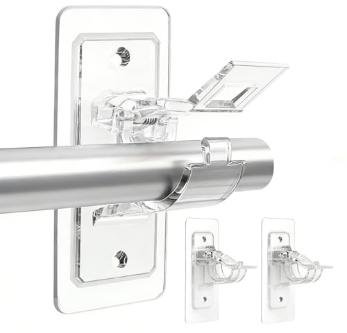 Lot de 2 Support de Tringle à Rideaux Sans Percage Fixation Autocollante Forte avec Vis pour Salle de Bain Cuisine Salon Commode Chambre Rideau Armoire