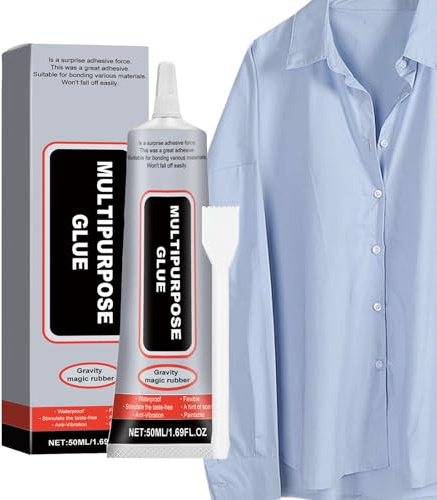Pegamento textil para ropa | 50 ml Adhesión fuerte con raspador – Pegamento de tela impermeable de agarre rápido – Fijación de telas de mezclilla de piel de poliéster algodón, franela, pedrería, casa