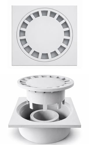 Sumidero Sifónico Vertical PVC 20 x 20 cm con Rejilla Extraíble Antiolores Desagüe Exterior para Patio Terraza y Jardín Alta Resistencia Fácil Limpieza Fluvia