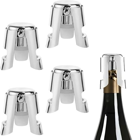 4 Pcs Stainless Steel Champagne Stoppers for Wine Champagne Beer Storage | Wine Bottle Stoppers, Reusable Durable Prosecco Stopper to Keep Bubbles Fresh for Home, Bar and Party Use