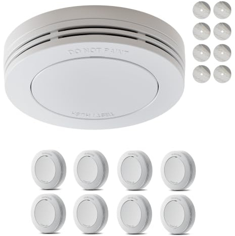 Safeliveo Détecteur de fumée Autonome,Batterie 10 Ans,Alarme 85 DB, Ultra-Fin, sans LED Clignotante,Fonction silencieuse, avec tampons adhésifs,8 Pièces