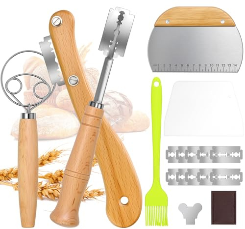 Jukibole Bagarknivset 6 delar, inklusive degkniv, dansk visp, 10 reservblad, läderskyddsfodral, 2 degskrapa, bakborste, bröd, bakning tillbehör för grillning av bröd för hobbybagare