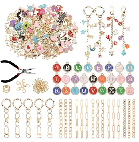 MIYUANGKJ 263 Stück DIY Schlüsselanhänger Selber Machen Charms Anhänger Set | Schlüsselanhänger Basteln Charms Anhänger Set Enthält Charms Schlüsselringe Karabiner Biegeringen Verlängerungsketten