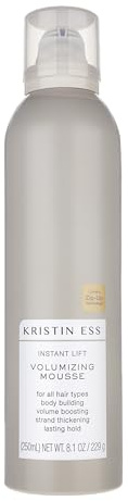 Kristin Ess Hair Instant Lift Volumizing Mousse with Castor Oil - Boosts Volume + Thickens, Body Building, Lasting Hold, Non Sticky, For Curly, Wavy + Straight Hair, 8.1 Oz