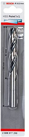 Bosch Professional PointTeQ HSS Twist Drill Bit (for Metal, Reduced Shank, 10.5 x 87 x 133 mm, Accessories for Drill Driver)