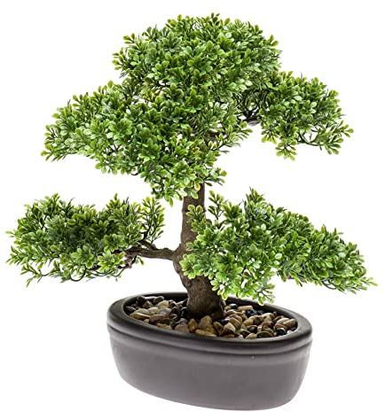 künstlicher Bonsai in brauner ovaler Keramikschale (32 cm, Ficus)