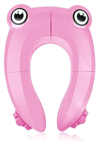 Pejoye Faltbarer Kinder Toilettensitz, Tragbar Kinder Toilettentrainer Sitz, WC Sitz Kleinkind Reise Töpfchentrainer mit Aufbewahrungstüte, Rosa Frosch