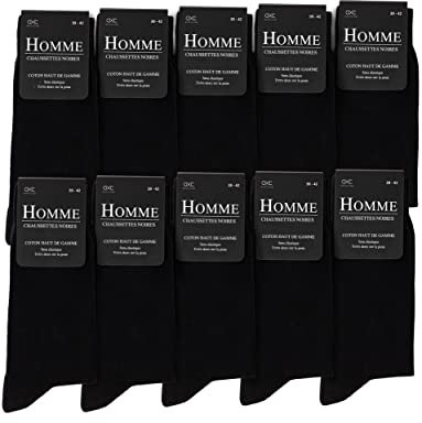 Occulto chaussettes noire homme lot de 10-30 (modèle: Hermann) 43-46 10 Paires | Noir