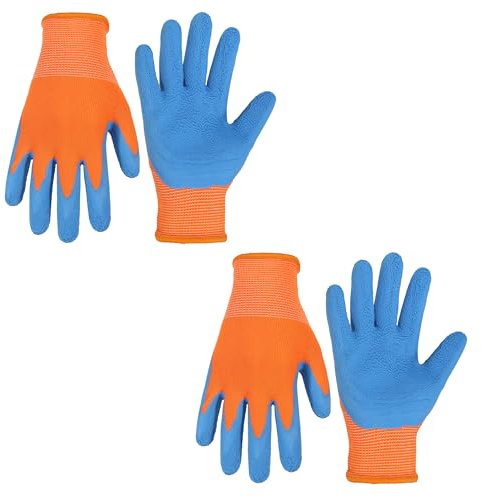 HANDLANDY 2 Pairs Kids Gardening Gloves for Age 2-13, Foam Rubber Coated Childrens Garden Yard Work Outdoor Playing Gloves for Little Girls Boys (Size L, Age 5-7)