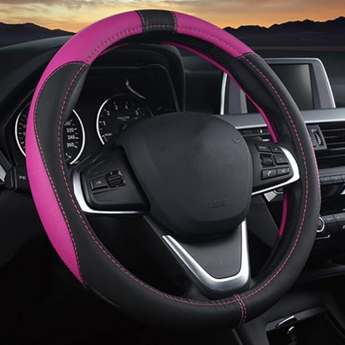 Pahajim Lenkradbezug Auto Universal Lenkradhülle Anti Rutsch Atmungsaktiv Lenkradschoner Steering Wheel Cover PU Leder 37-38cm (Schwarz Lila)