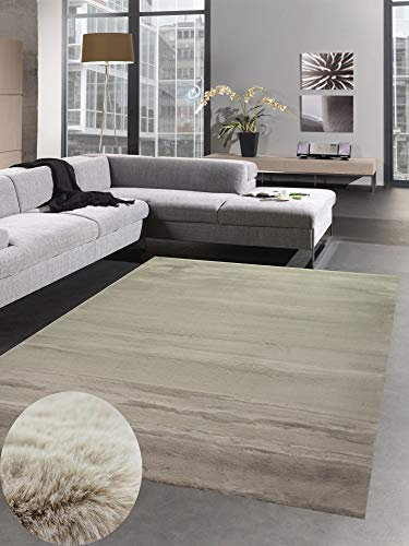 CARPETIA Teppich Rabbit Kunstfell Hochflorteppich Faux Fur beige Hellbraun Größe 120 cm Rund