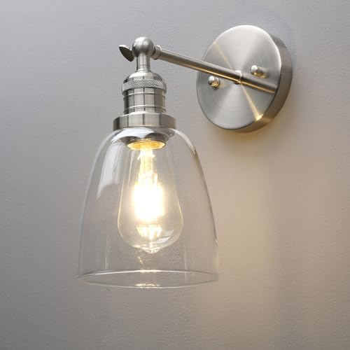 Phansthy Applique Murale Industrielle Rétro Cloche Abat-Jour En Verre Appliques Murales Vintage Ampoule E27 Lumière Intérieure Loft Bar Lampe De Cuisine Chambre Miroir De Vanité Éclairage (Brossé)