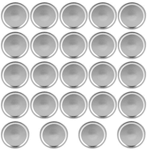 Atyhao 24PCS Round Stainless Steel Snap Lids, Canning Jar Sealing Storage Covers for Regular Wide Mouth Jar (86mm-Silver)