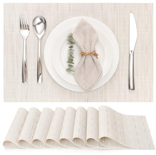 Myir JUN Tischsets abwaschbar Tischsets Platzsets abwaschbar Platzdeckchen | Waschbare, rutschfeste Wärmeisolierung für den Außenbereich, für Küche, Esszimmer, Restaurant, 30 x 43,5 cm, Beige