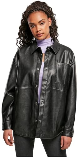 Urban Classics Camicia da Donna in Finta Pelle, Nero, S