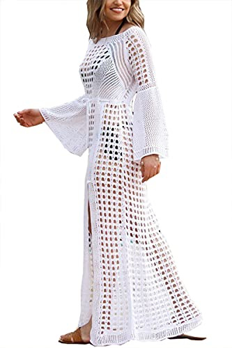 LikeJump Vestito Donna Crochet Cardigan Copricostume Maxi Abito Bohemien Costume da Bagno Kimono