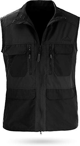 normani Outdoor Weste Freizeitweste Safariweste mit Sonnenschutz 50+ und vielen praktischen Taschen Farbe Dunkel-Schwarz Größe L