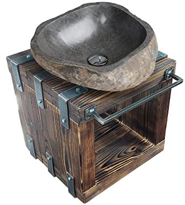 CHYRKA® Badmöbel Waschtisch BORYSLAW-Bad Waschbecken Hängeschrank Waschtischunterschrank Waschbecken-Unterschrank Metall Holz Loft Handmade (Natur - 40 x 38 cm H=40 cm)
