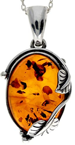 SilverAmber Jewellery Genuine Cognac Baltic Amber & Sterling Silver Classic Pendant without Chain - 359C