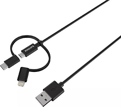 Philips DLC3104T/03 - Cavo di ricarica multiplo 3 in 1, per Apple iPhone, Lightning e USB-C, cavo micro USB, Samsung, 1,2 m, nero