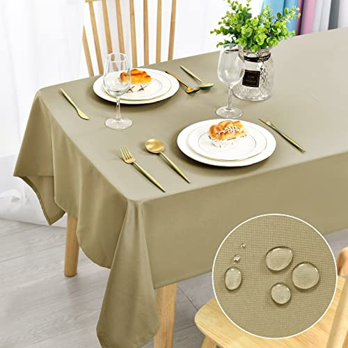 DWCN Khaki Tischdecke 135x180cm Fleckschutz Abwaschbar Tischwäsche Wasserdicht Tischtuch für Esszimmer, Garten, Party, Hochzeiten oder Haushalt