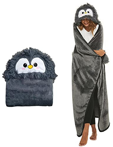 iyoimono Grau Pinguin Geschenk für Frauen Tragbare Decke Geschenke Sofadecke Kuscheldecke Flauschig Cartoon Pinguin Kuscheldecke Niedliches Tiermuster Decke Wohndecke 152 * 125cm