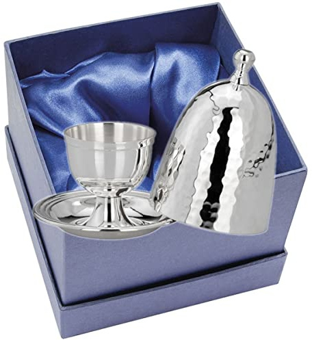 SILBERKANNE Coquetier classique martelé avec couvercle en argent plaqué argent de qualité supérieure, finition de qualité supérieure, prêt à offrir avec emballage cadeau élégant