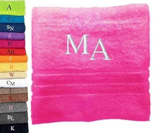 Pet-Jos Personalisiertes Badetuch, Badetuch mit Monogramm, wunderschön gestickte Buchstaben oder Namen, Badetuch mit Monogramm, Badetuch, 100% Baumwolltuch (140 x 70 cm, Rosa)