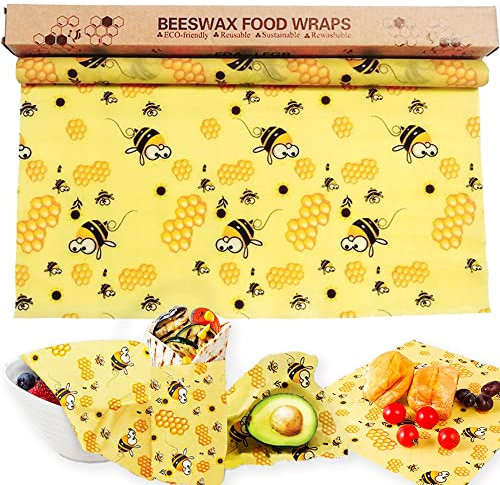 Bugucat Bio Wachspapier 33x100CM DIY,Bienenwachs Wraps, Wiederverwendbare Bienenwachstücher aus Natürlichem Bienenwachs Baumwolle, Keine Abfälle Frischhaltefolie für Lebensmittelaufbewahrung Beeswax