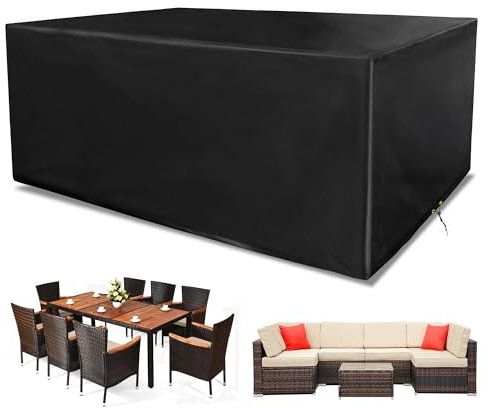 Funshot Garden Furniture Cover, Rattan Sofa Set Cover, Garden Table Covers Waterproof, 420D Oxford Fabric Outdoor Furniture Cover Waterproof Covers for Table and Chairs, 242x162x90 cm