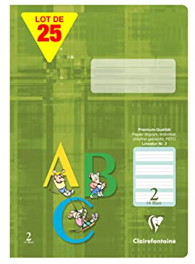 Clairefontaine 331052C - Packung mit 25 Schulheften DIN A4, 16 Blatt, 90g, grüne Lineatur 2 liniert für 2. Schuljahr, Khaki, 1 Pack