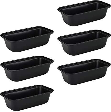 JAPCHET 6 Pack 15.6 x 8.5cm Black Mini Loaf Tin, Non Stick Small Bread Loaf Pan Baking Pans, Rectangle Baking Tray for Oven Baking