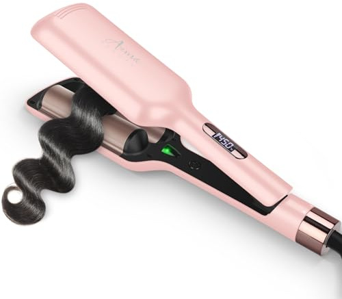32mm (1.25) Aima Beauty Twins Mermaid Hair Waver, Anti-Scald Wave Curling Iron, Curling Wand 2 Barrel Hair Crimper for Women PTC 15S Heats Up for Short/Medium/Long Hair Pink Color