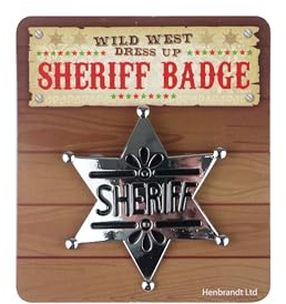 HENBRANDT Insignia de alguacil para adultos, 5.5 cm, insignia de estrella de policía, sheriff de vaquero, insignia de detective del salvaje oeste, disfraz de Halloween, cosplay, talla única, Plástico